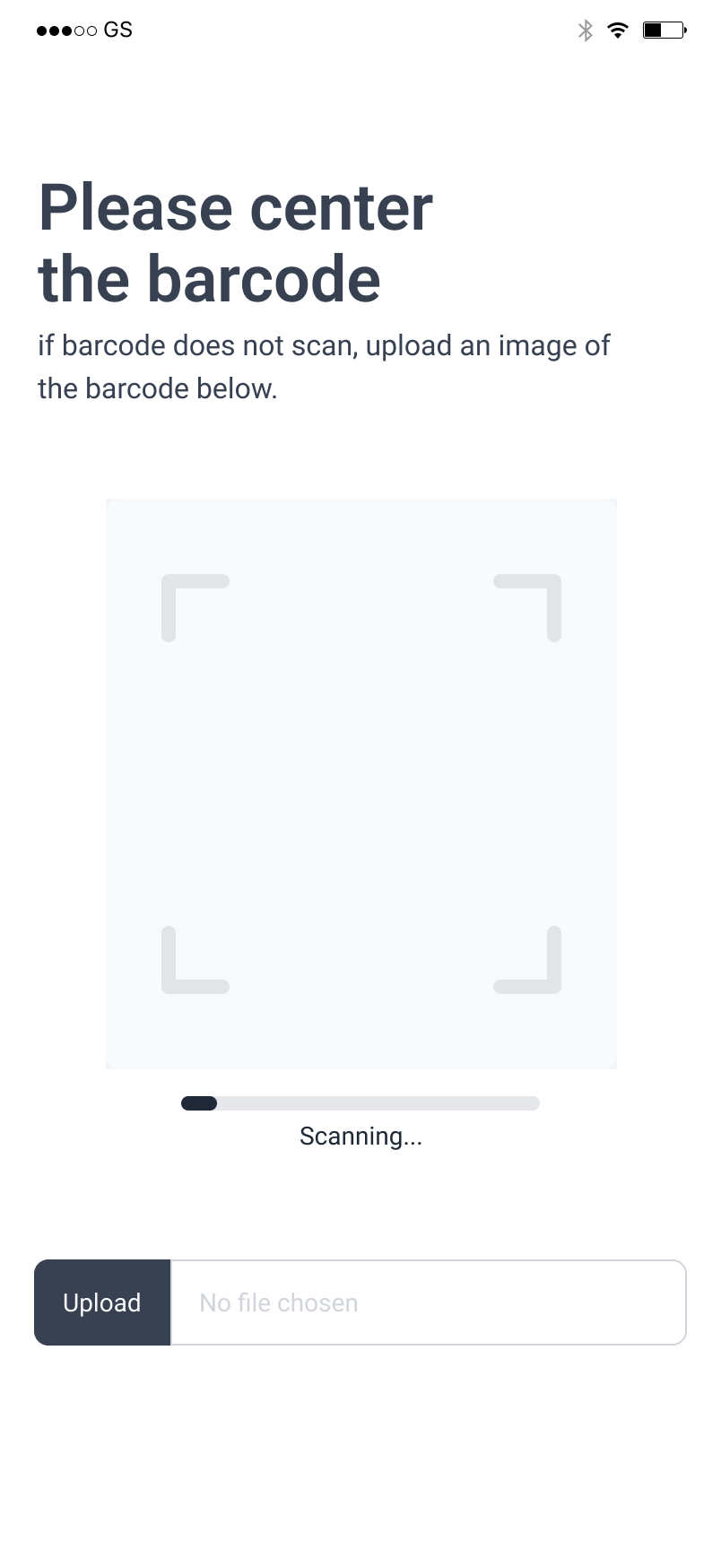 Scan Barcode mobile wireframe